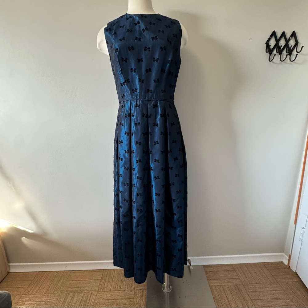 Susan Bristol Vintage Navy Bow-Embossed Midi Dress Size 10